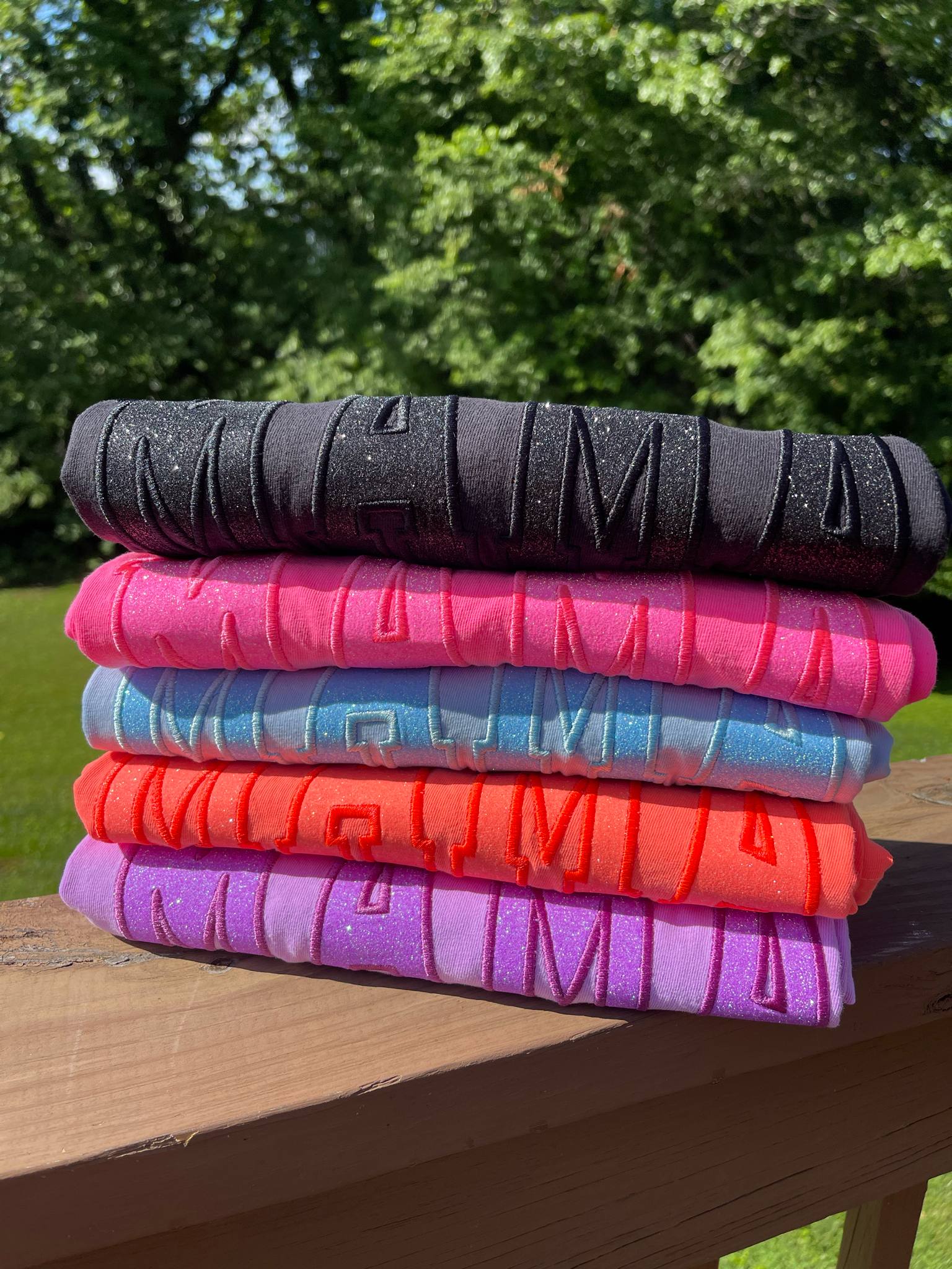 Custom Mama Glitter Applique Embroidered Comfort Color Short Sleeve Shirt