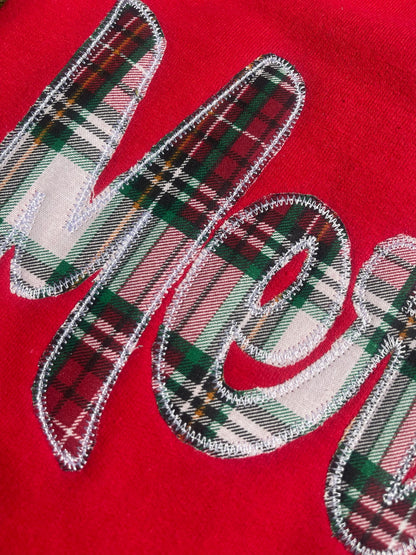 Merry Plaid Fabric Applique with Optional Side Bows Christmas Holiday Embroidered Sweatshirt