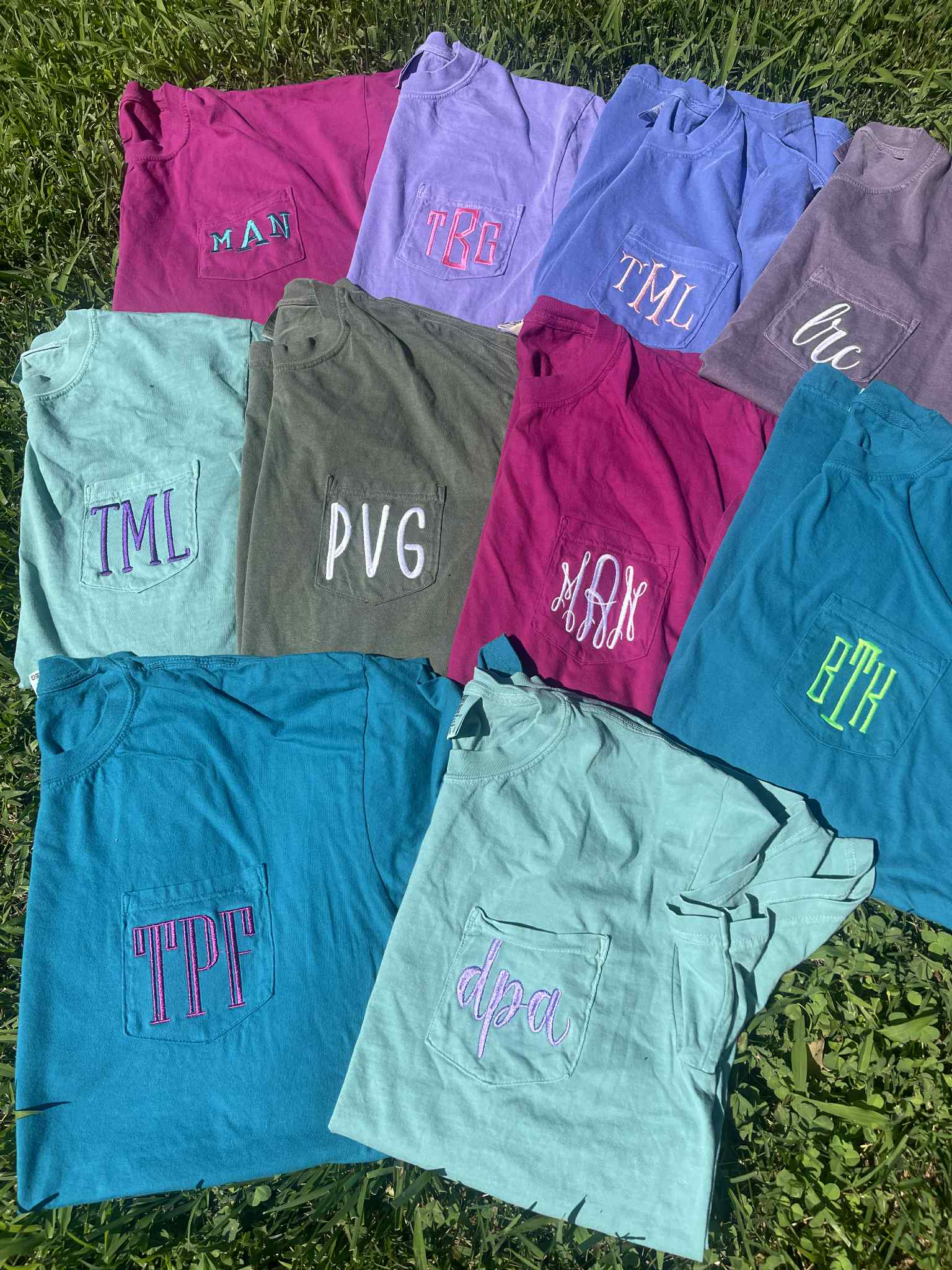 *MYSTERY* Embroidered Comfort Color Monogram Pocket Tee | QUICK SHIP