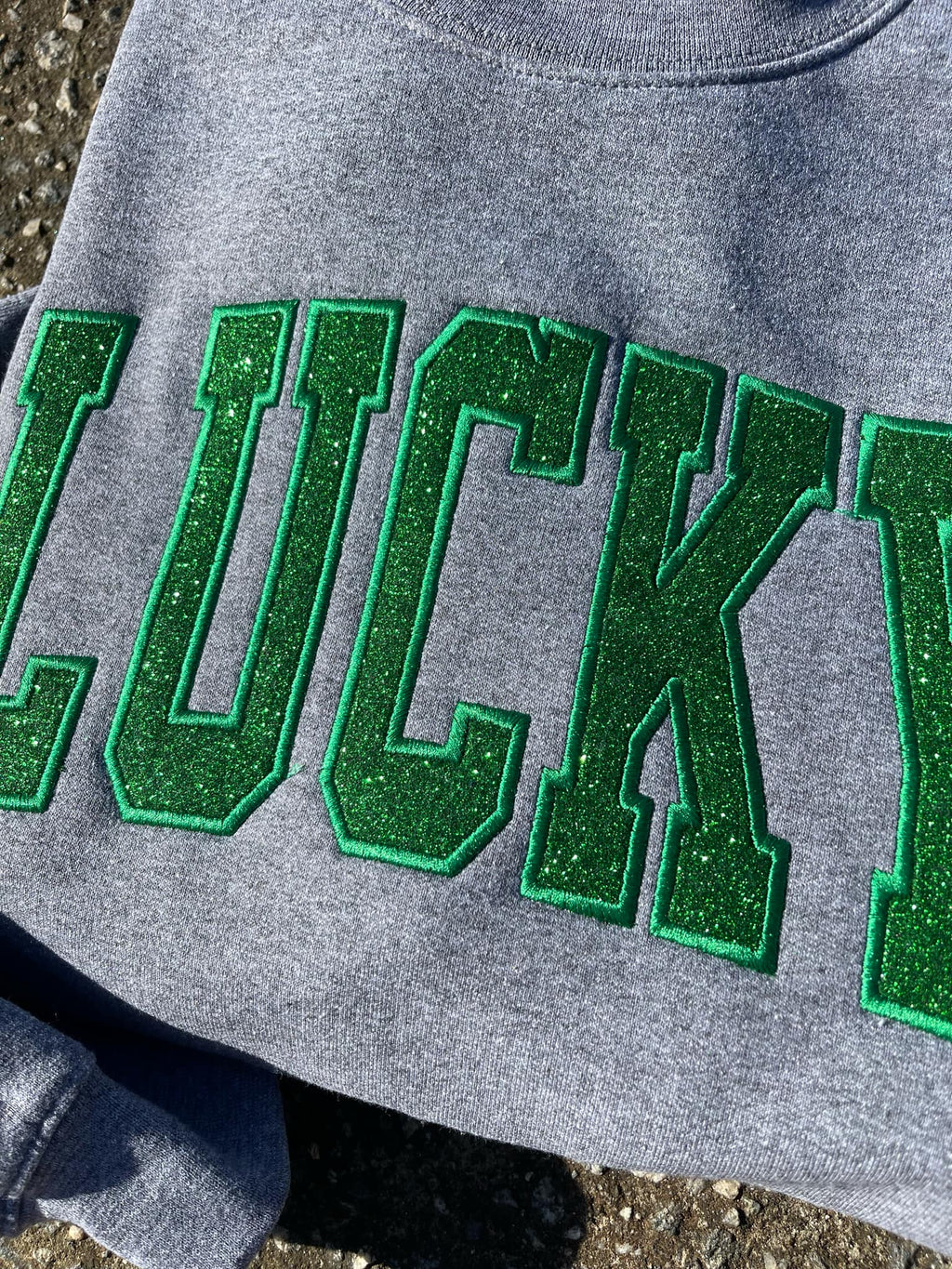 Lucky Varsity Glitter Applique Embroidered Sweatshirt