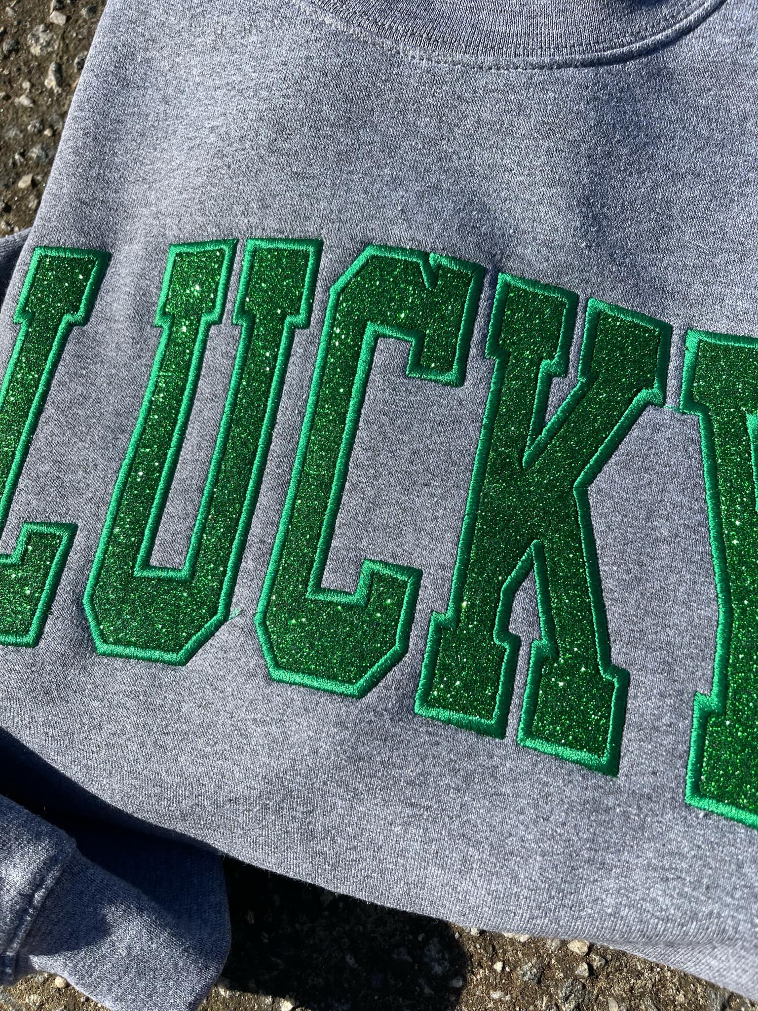 Lucky Varsity Glitter Applique Embroidered Sweatshirt
