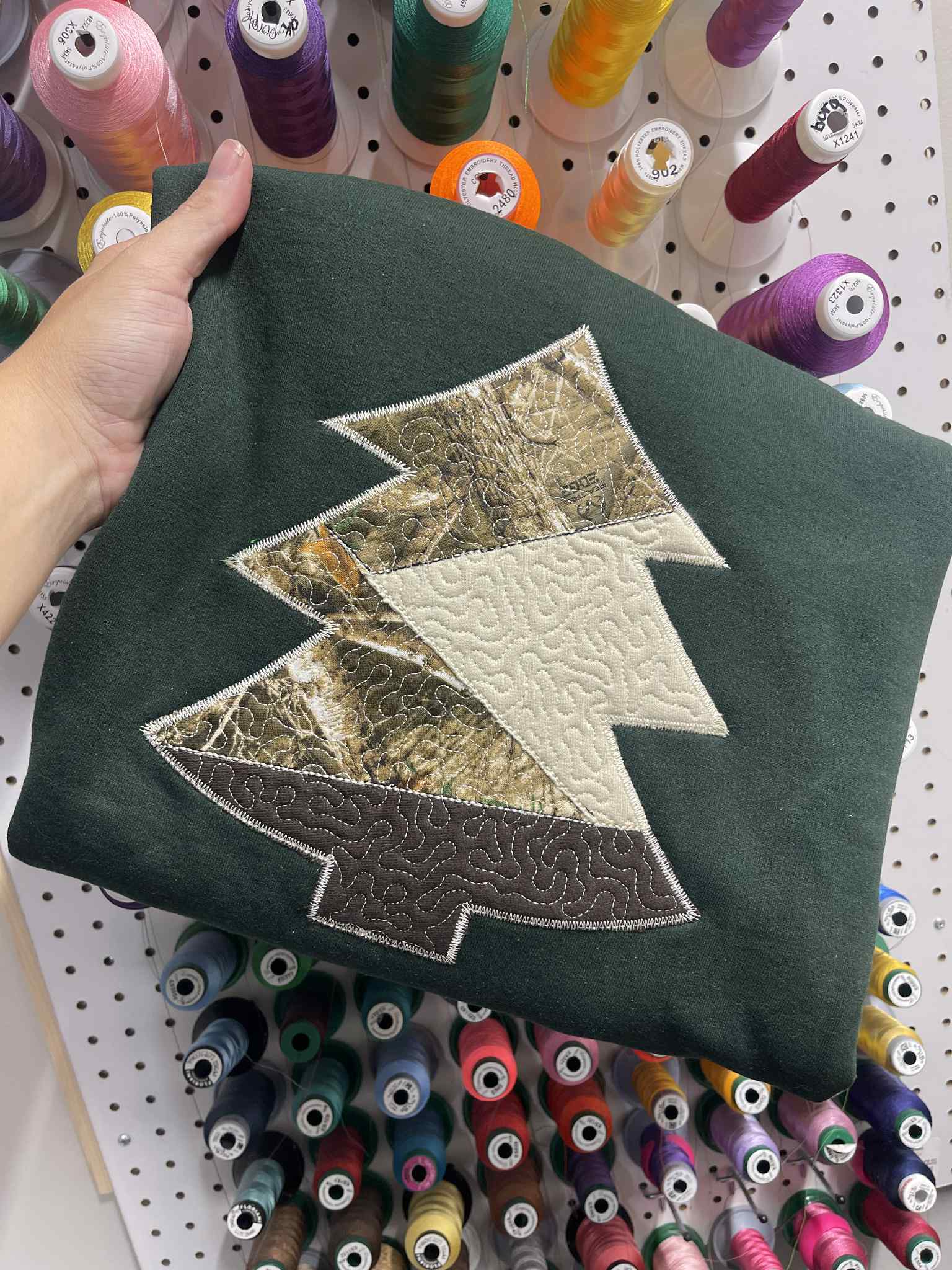 Quilted Tree Applique Embroidered Sweatshirt