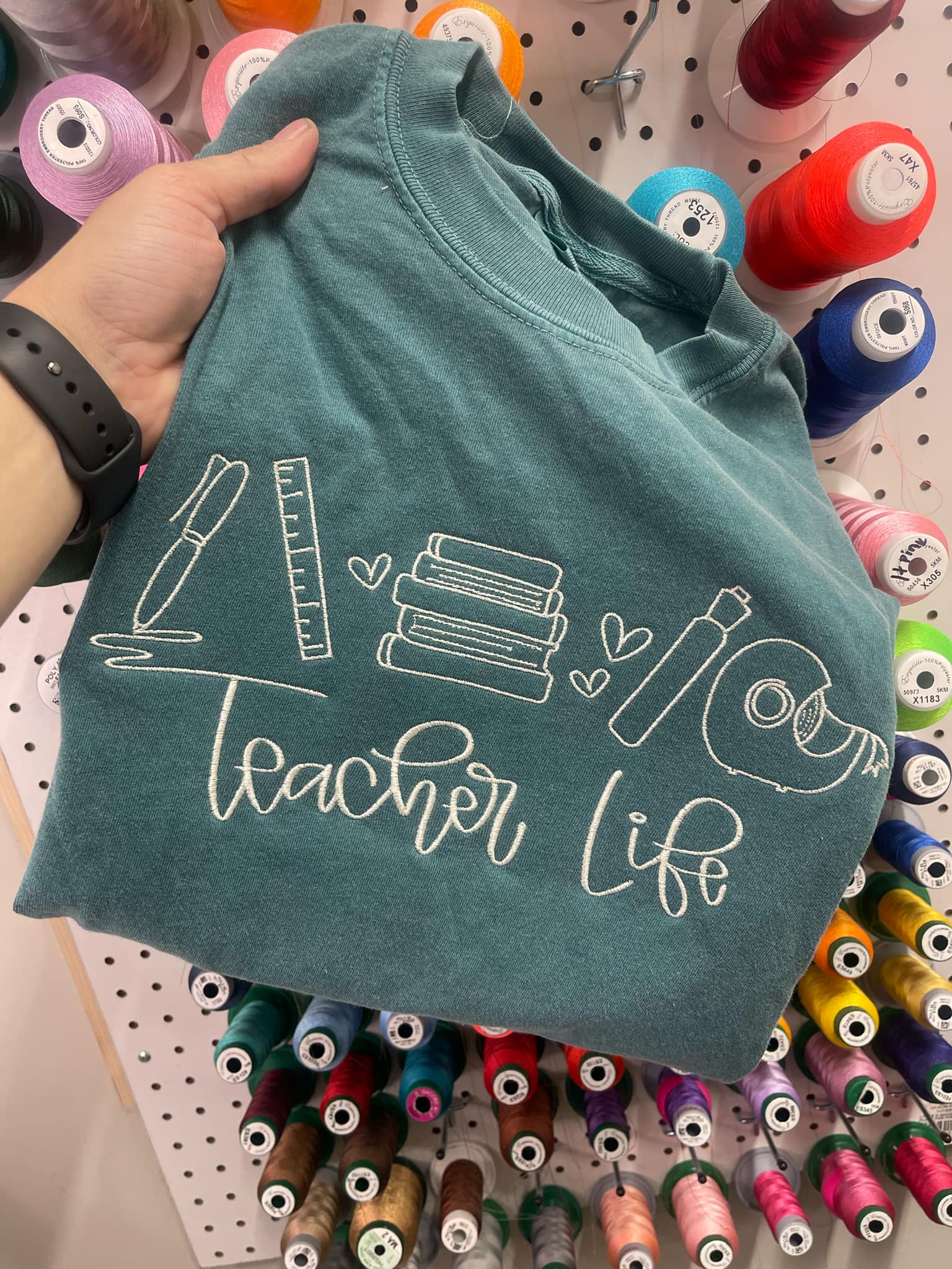Teacher Life Icons Embroidered Shirt | QUICK SHIP