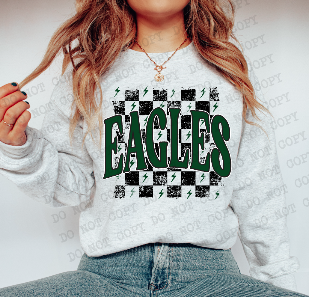 Eagles Dark Green Checkered Retro Graphic Tee