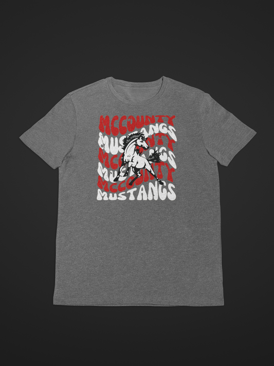 McCounty Mustangs Distressed Wavy Mascot Graphic Tee