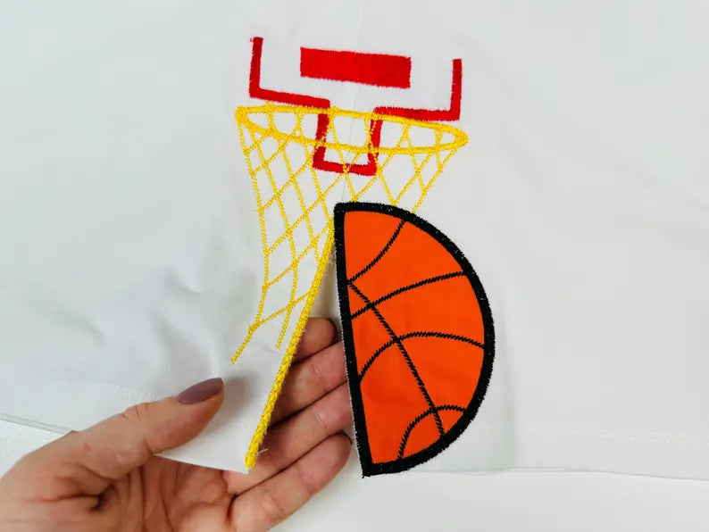 Basketball Split Sides Applique Embroidered Sweatshirt with Optional Front