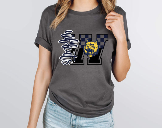 Wildcats Navy Checkered Graphic Tee