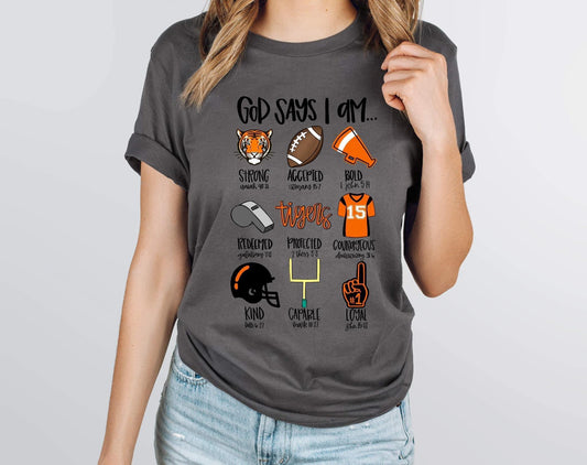 God Says I Am Orange Tigers Graphic Tee