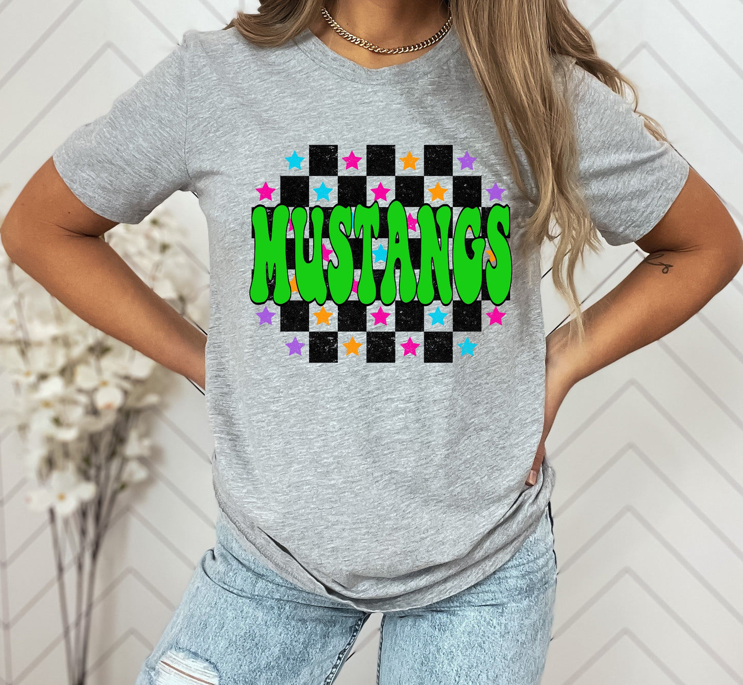 Mustangs Checkered Retro Graphic Tee