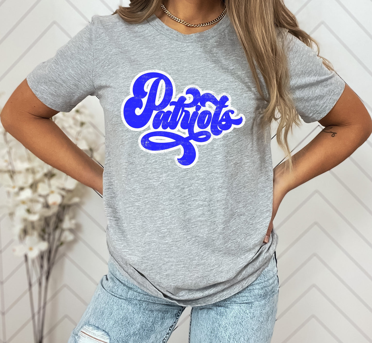 Patriots Blue/White Vintage Retro Shadow Distressed DTF Transfer