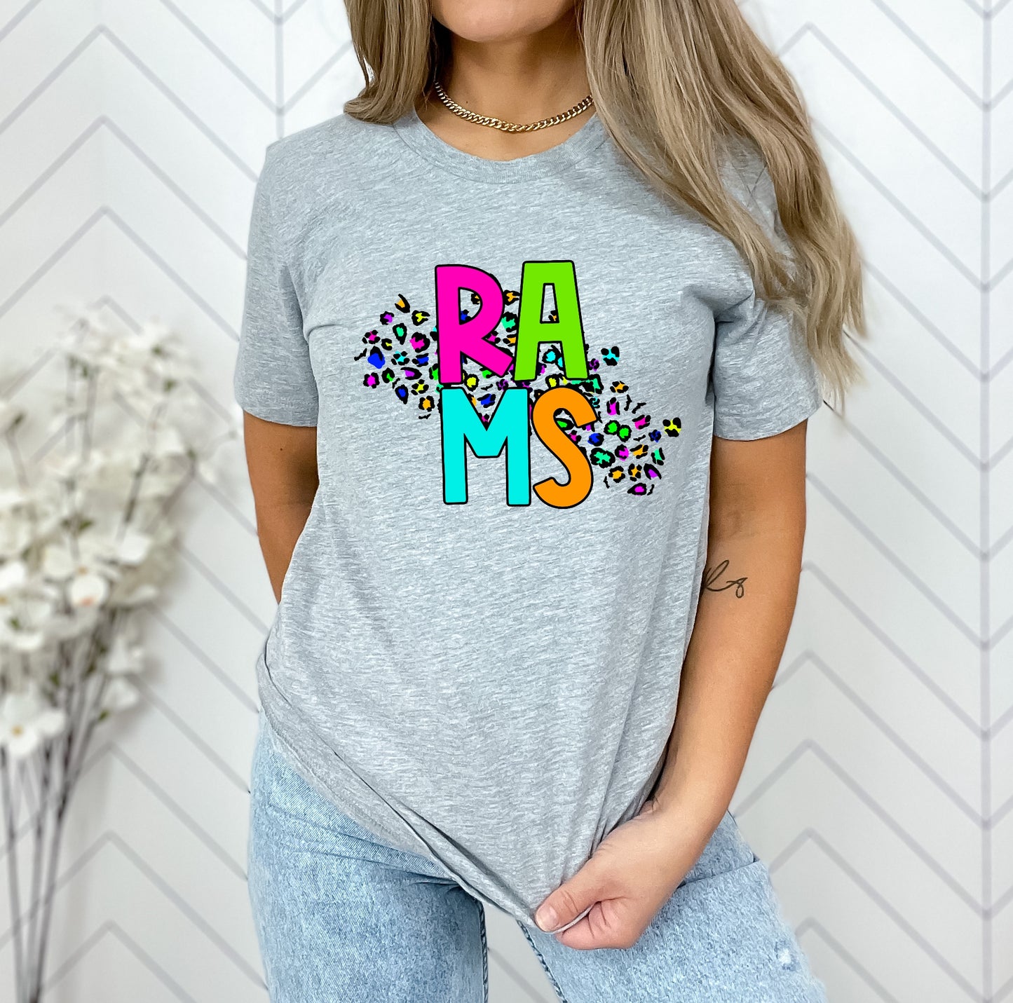 Rams Bright Neon Leopard Mascot Tee