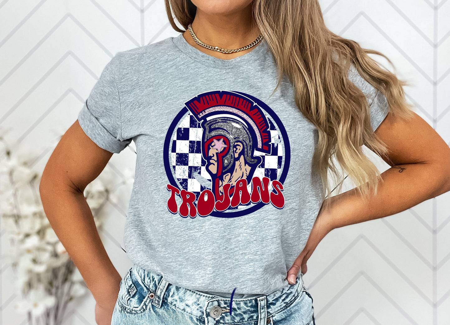 Trojans Checkered Preppy Graphic Tee