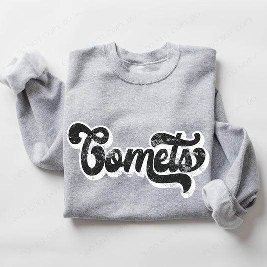 Comets Vintage Black & White Retro Shadow Distressed DTF Transfer