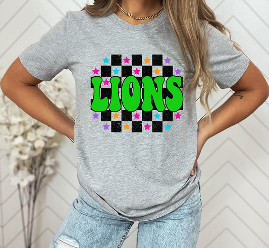 Lions Checkered Retro Graphic Tee