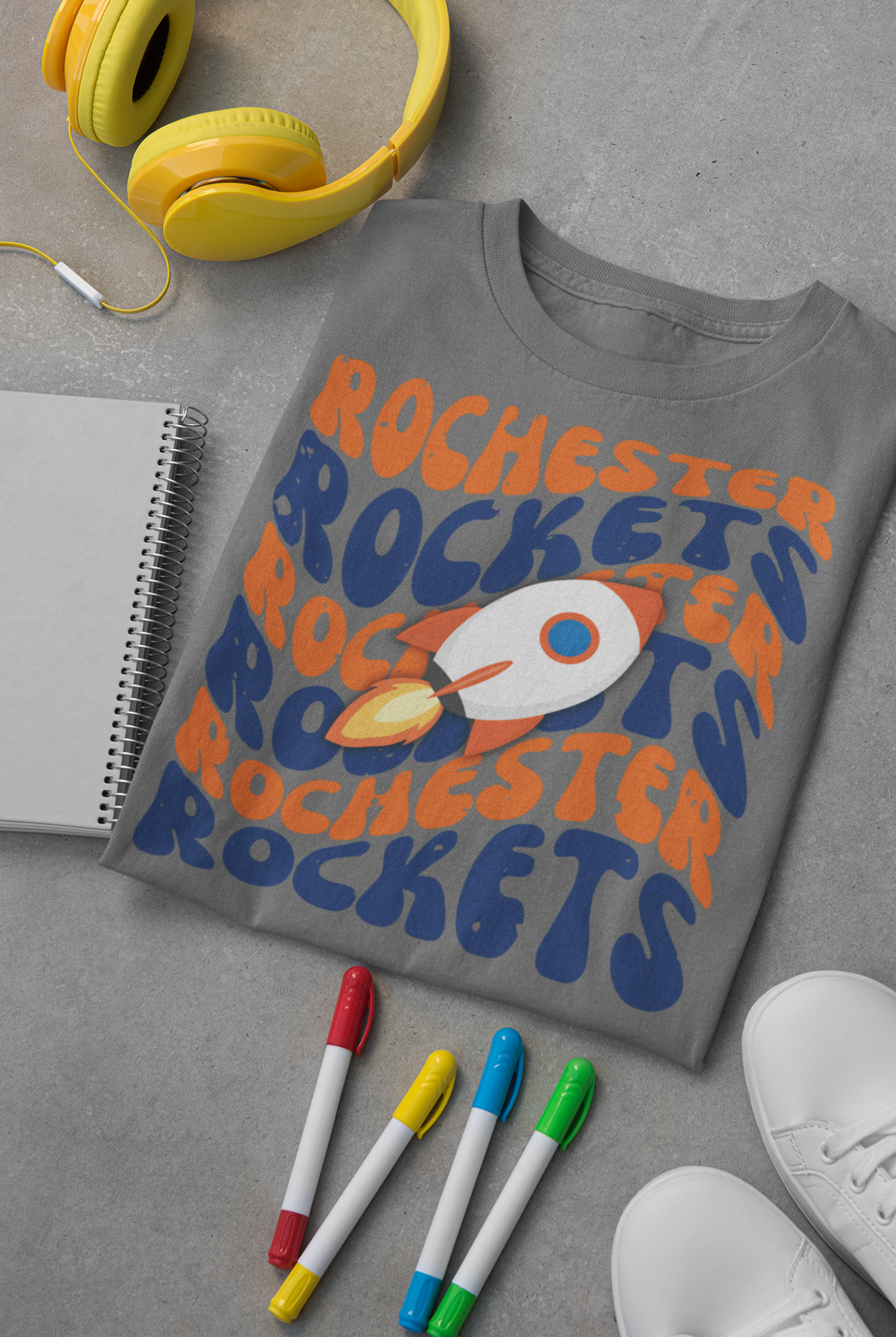 Rochester Rockets Distressed Wavy Mascot Graphic Tee