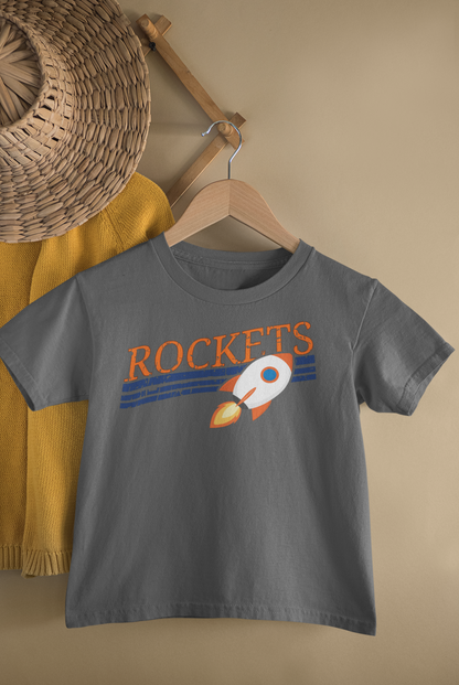 Rockets Orange and Navy Slanted Varsity Mascot Graphic Tee