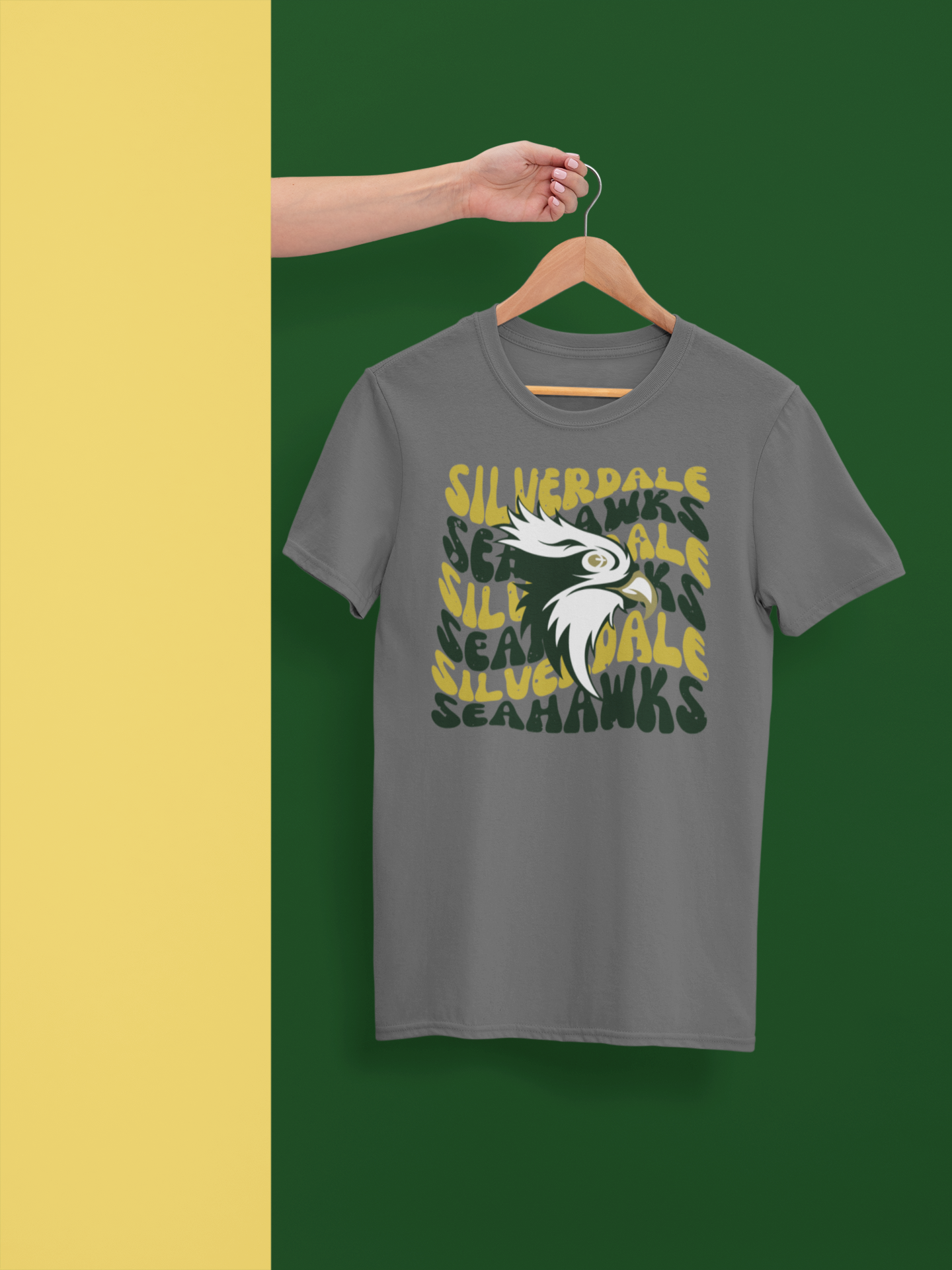 Silverdale Seahawks Distressed Wavy Mascot Graphic Tee