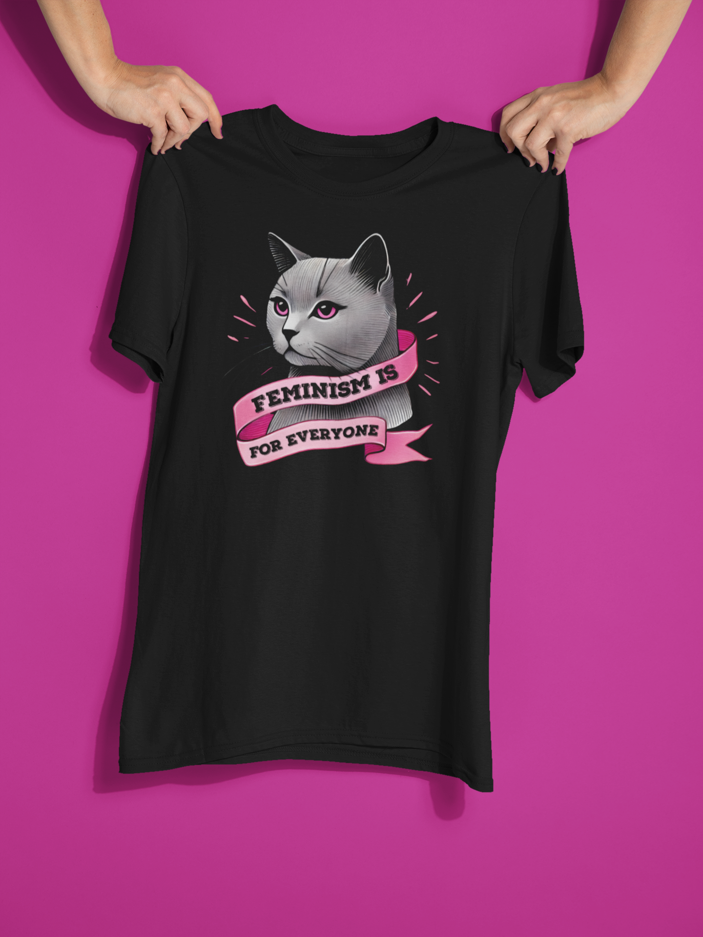 Feminism Is For Everyone Grey Cat Graphic Tee