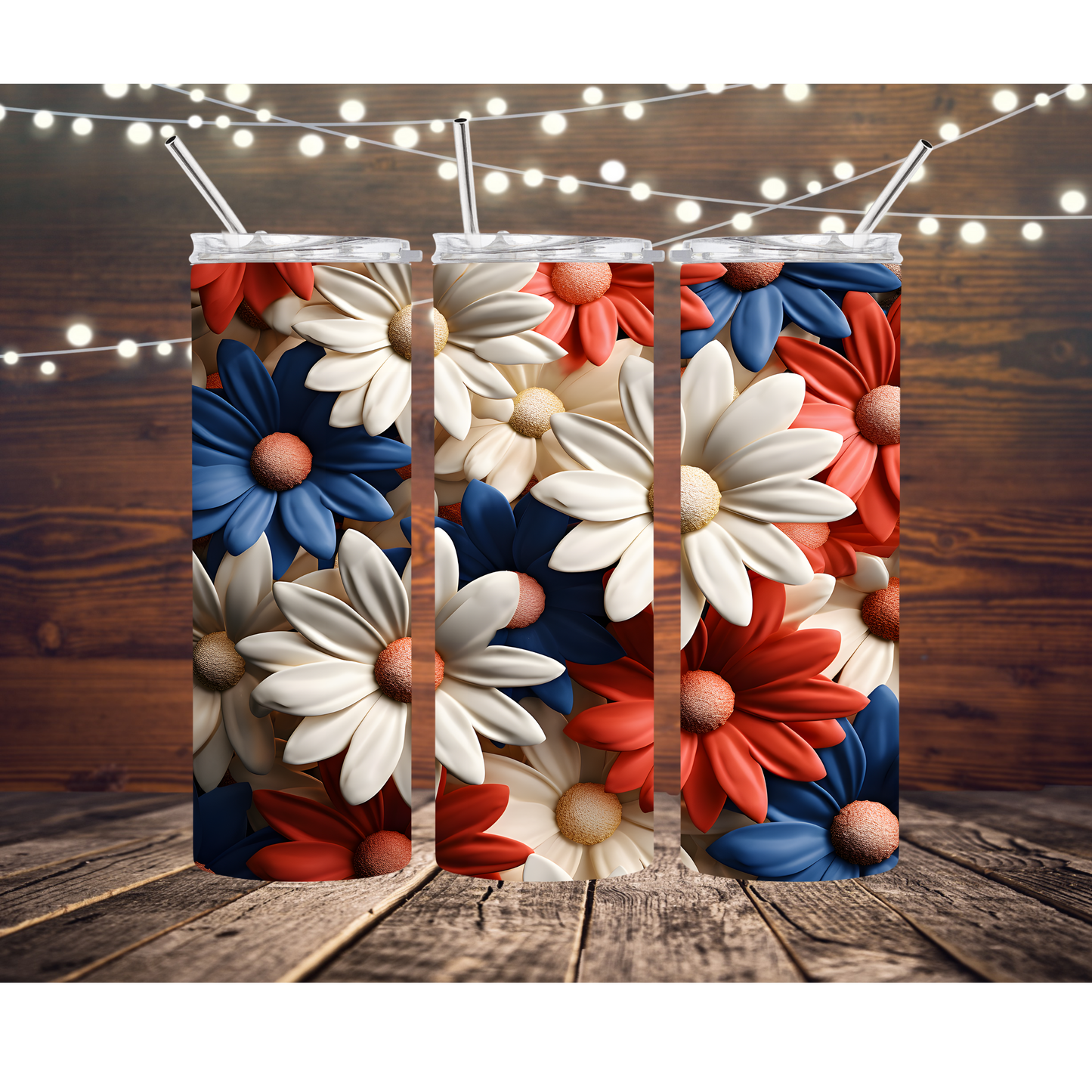 3D Patriotic Floral 20oz Skinny Completed Tumbler