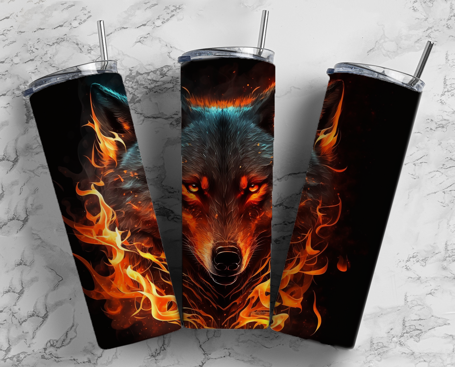 Fire Wolf Completed 20oz Skinny Tumbler