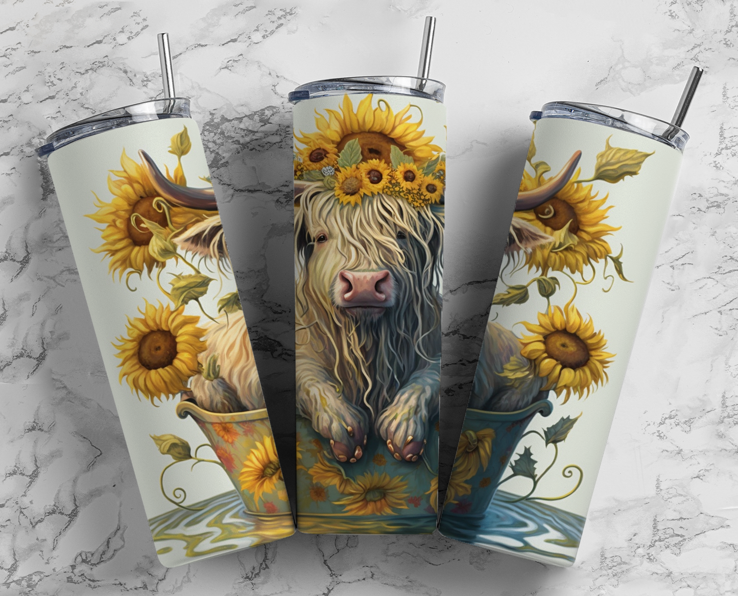 Sunflower Steer Completed 20oz Skinny Tumbler