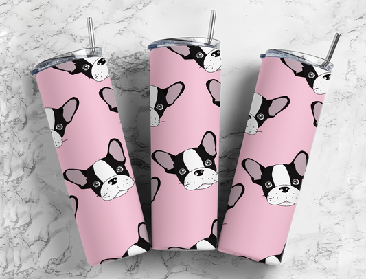 Pink Frenchie Dog Completed 20oz Skinny Tumbler