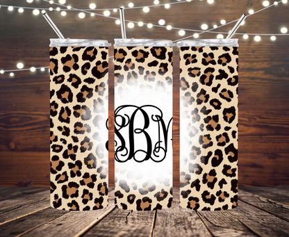 Leopard Print Vine Monogram Stainless Steel 20oz Tumbler