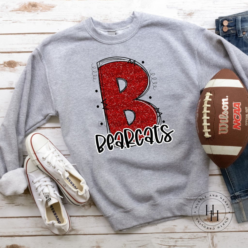 Bearcats Red/black Glitter Varsity Doodle Unisex Tee