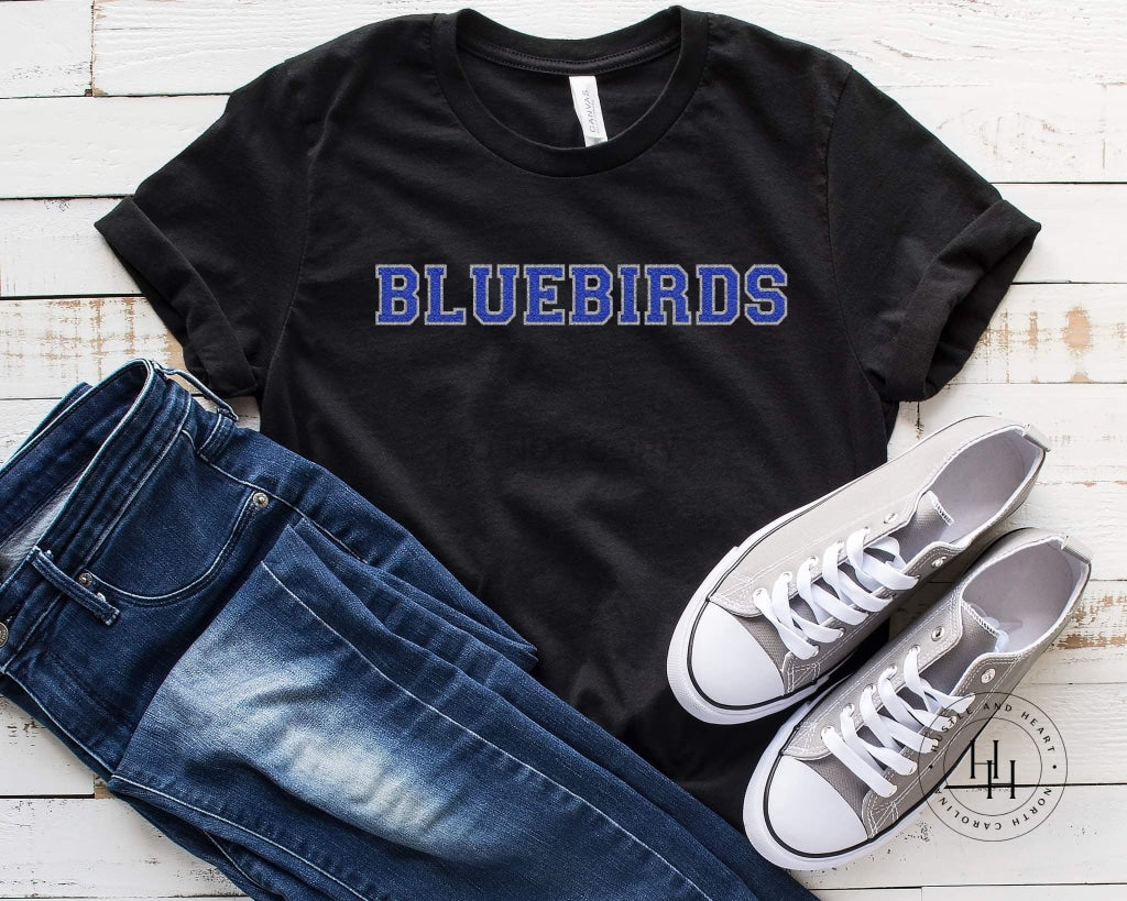 Bluebirds Blue Faux Chenille Letters Graphic Tee