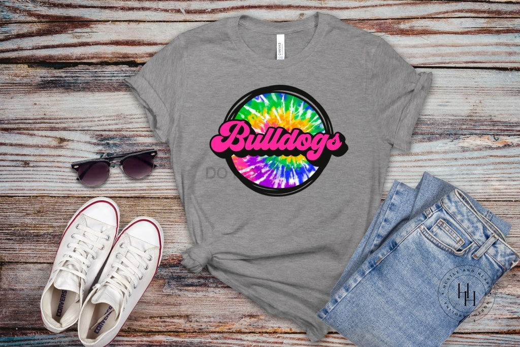 Bulldogs Tie Dye Circle Graphic Unisex Tee Shirt