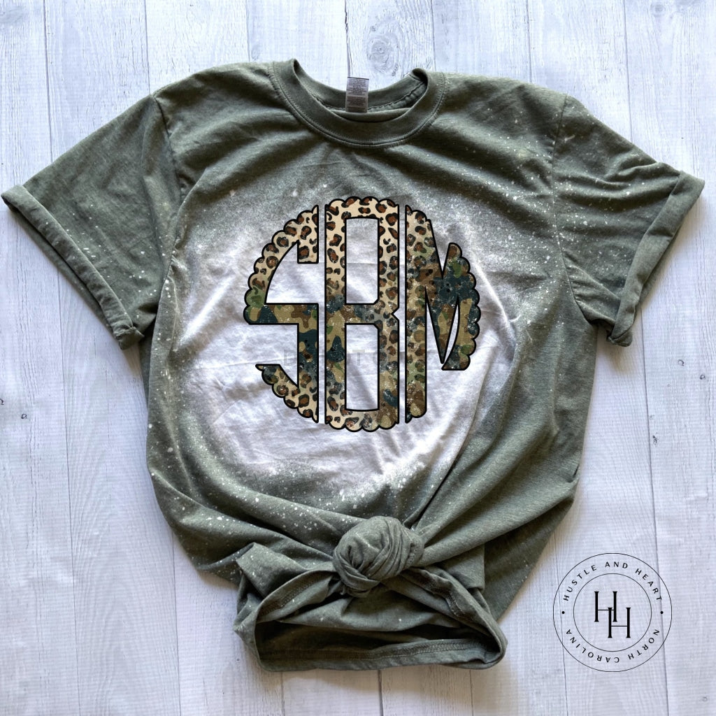 Camo Leopard Monogram Bleach Graphic Tee Youth Small Shirt