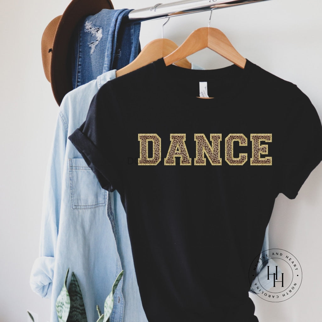 Dance Leopard Faux Chenille Letters Graphic Tee Dtg