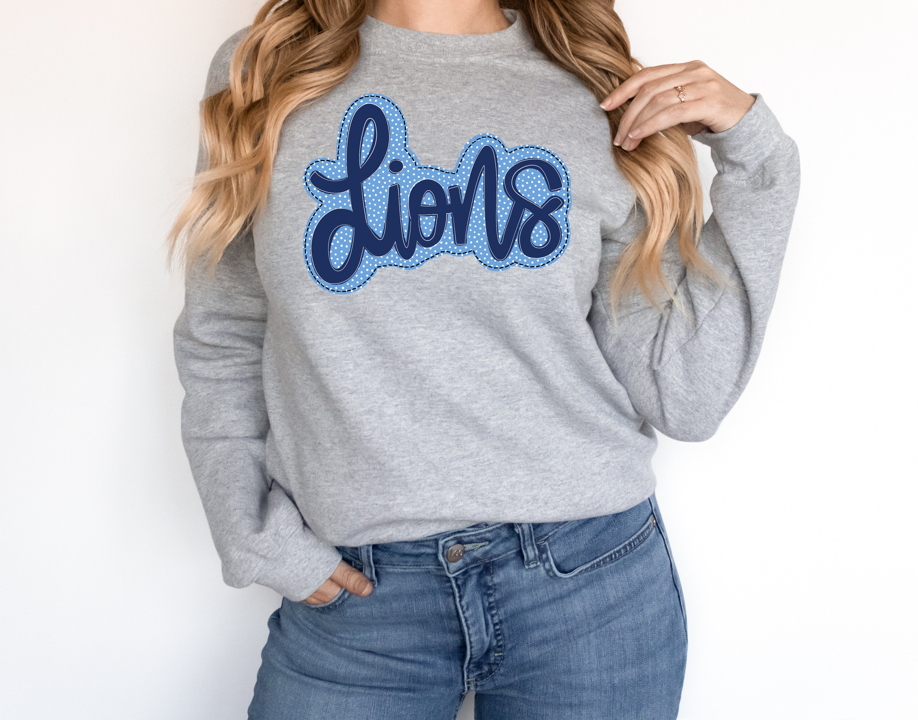 Lions Navy/Light Blue Faux Applique Graphic Tee