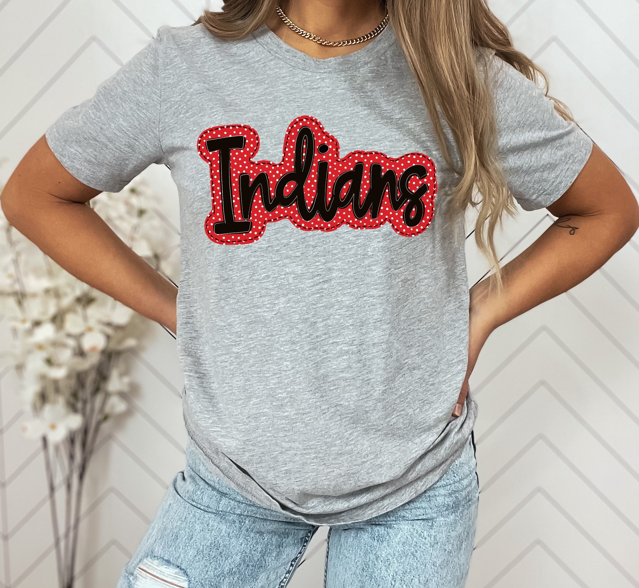 Indians red/black Faux Applique Graphic Tee