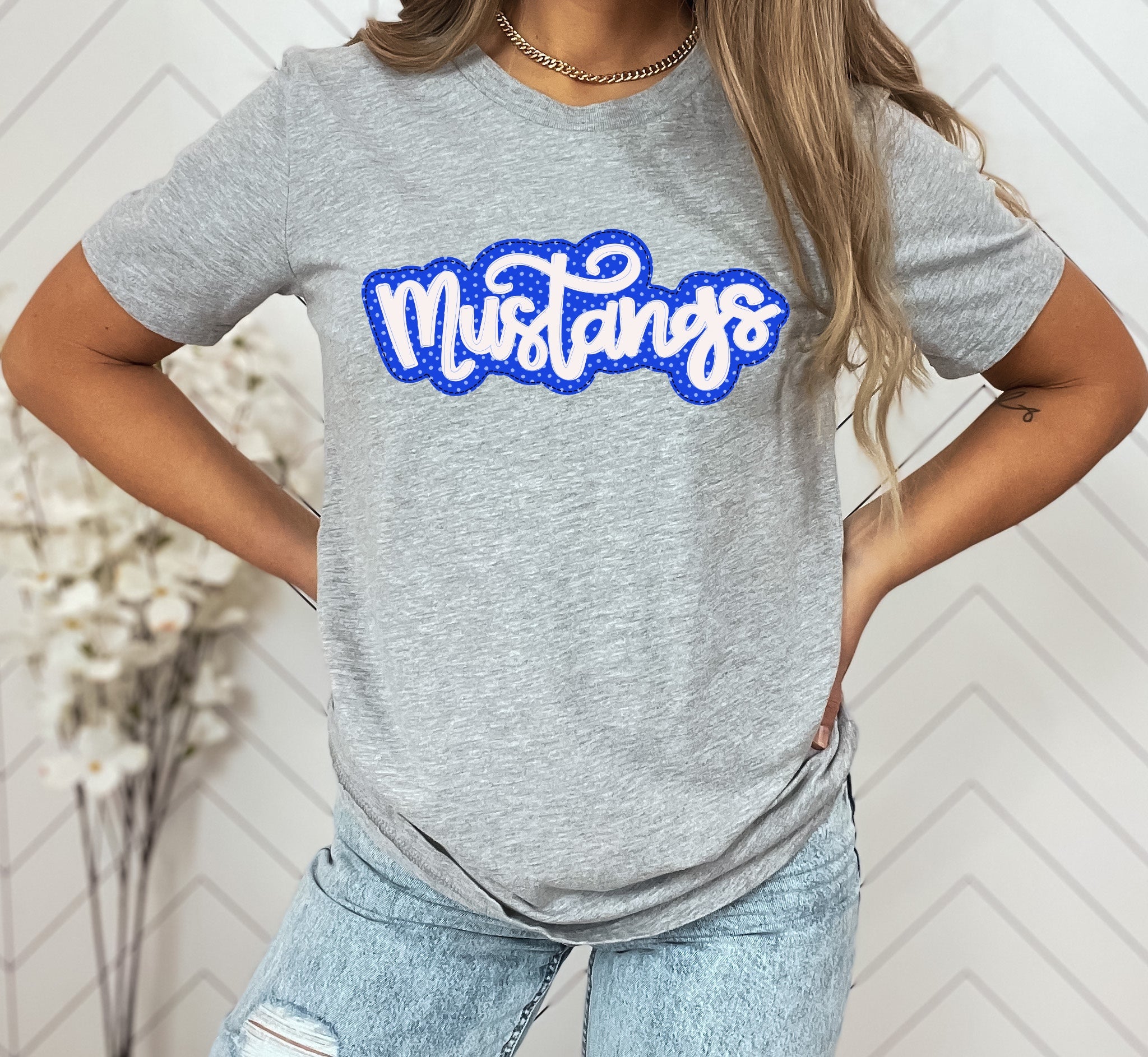 Mustangs blue/white Faux Applique Graphic Tee
