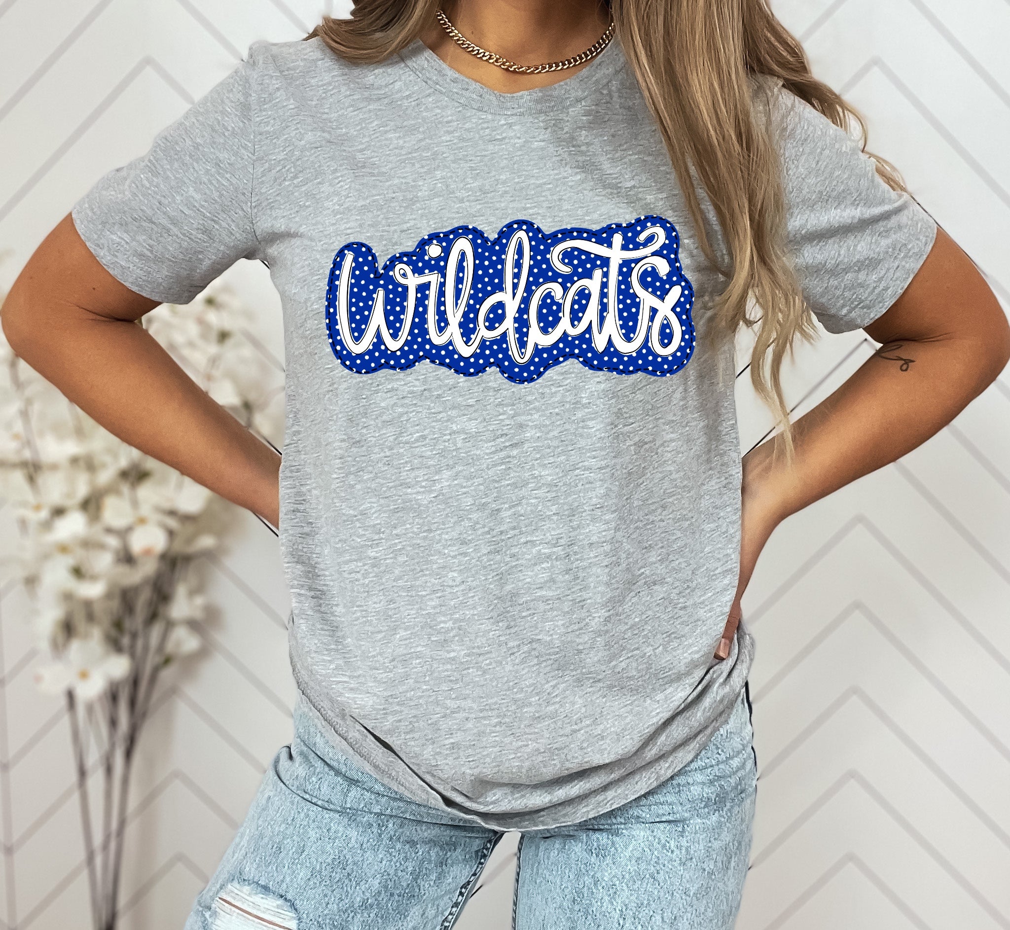 Wildcats Blue/White Faux Applique Graphic Tee