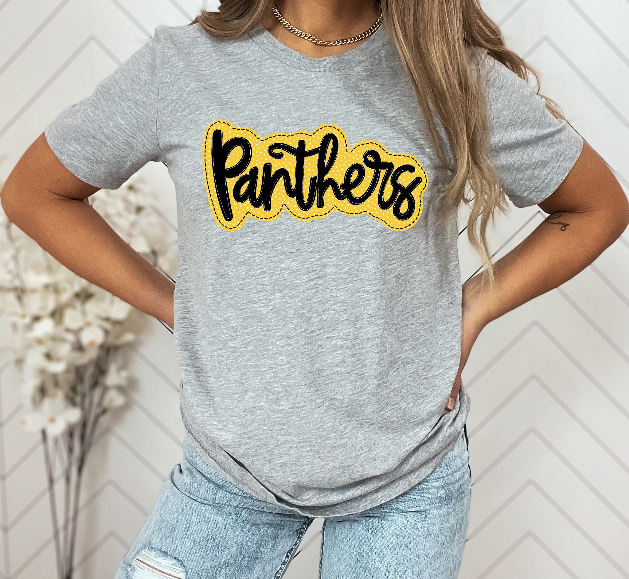 Panthers Yellow/Black Faux Applique Graphic Tee