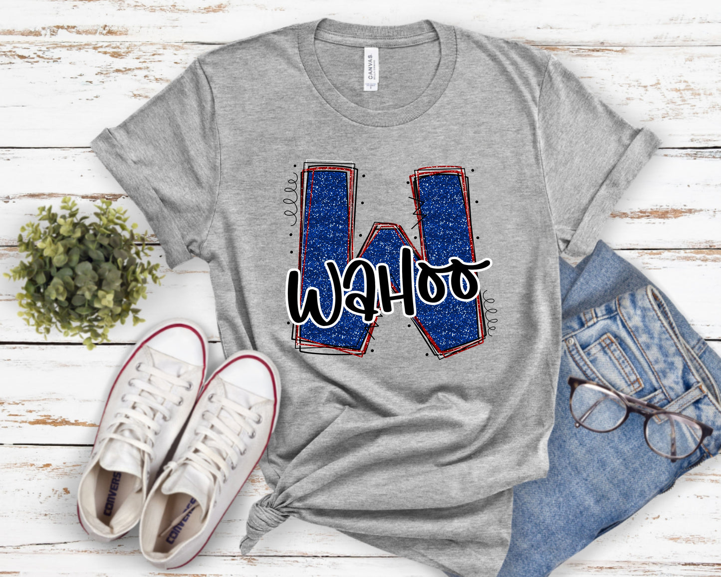 Wahoo Glitter Varsity Doodle Graphic Tee Graphic Tee