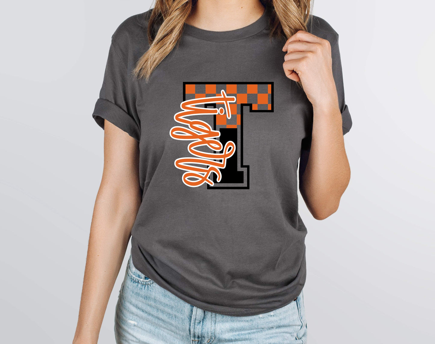 Tigers Orange Checkered DTF Transfer