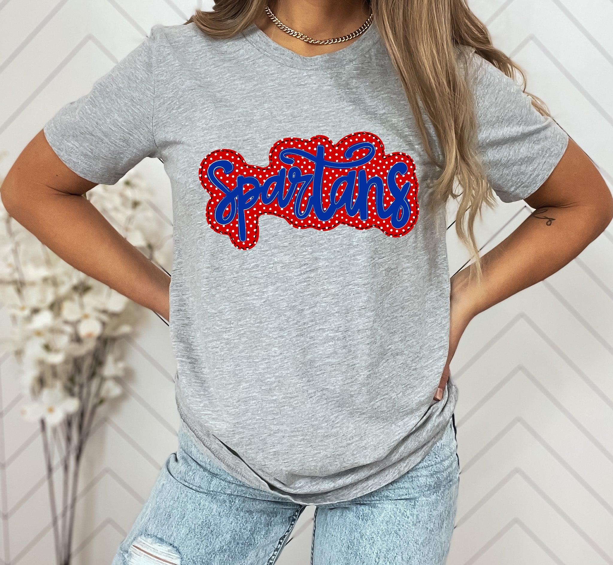 Spartans Red/Blue Faux Applique Graphic Tee