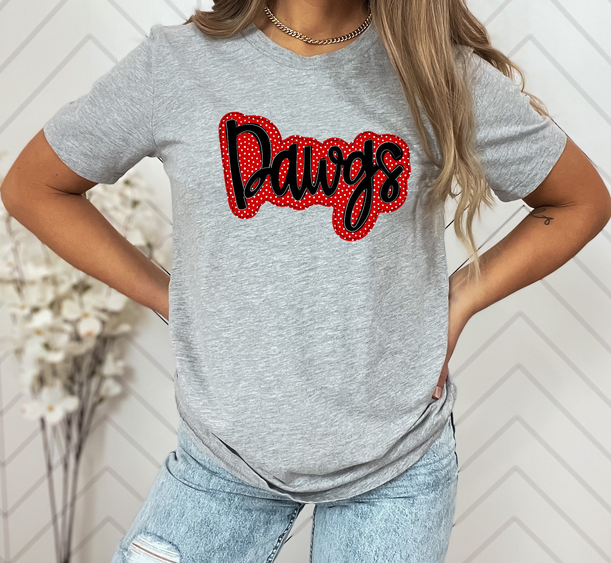 Dawgs Red/ Black Faux Applique Graphic Tee