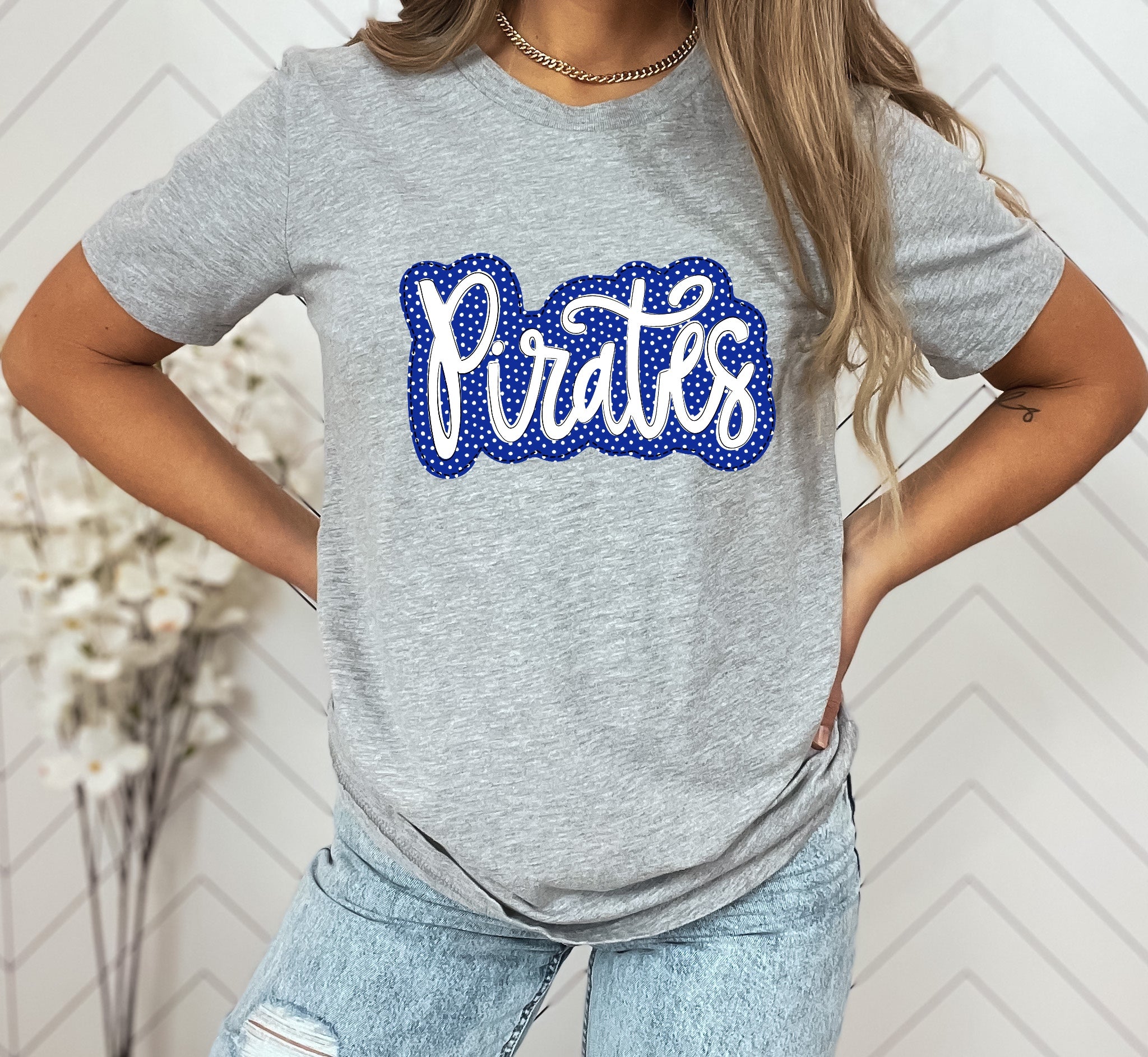 Pirates Blue/White Faux Applique Graphic Tee