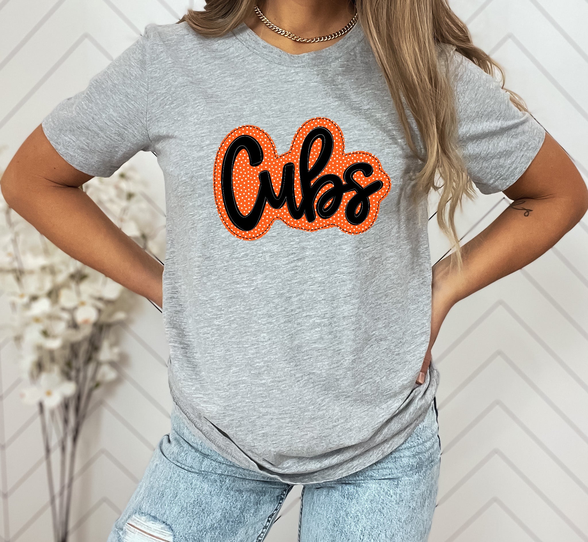 Cubs Orange/Black Faux Applique Graphic Tee