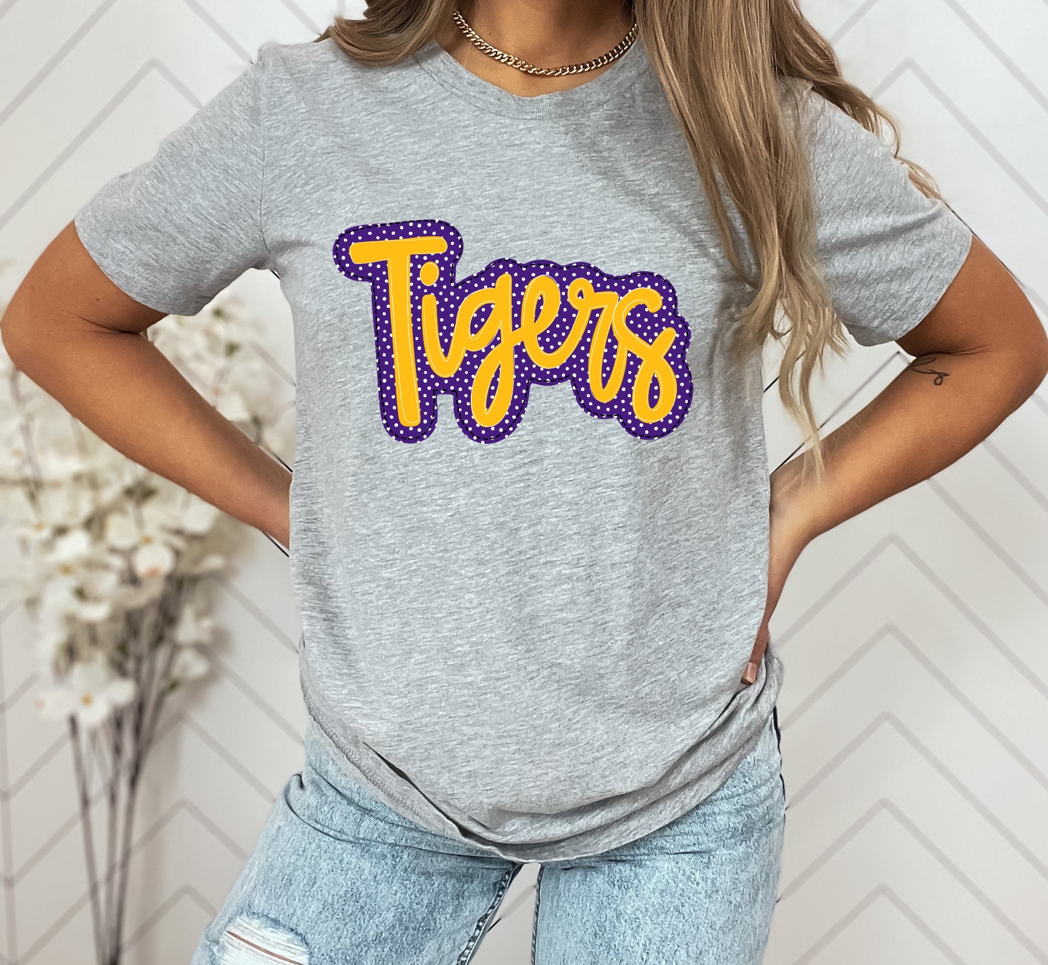 Tigers Purple/Yellow Faux Applique Graphic Tee
