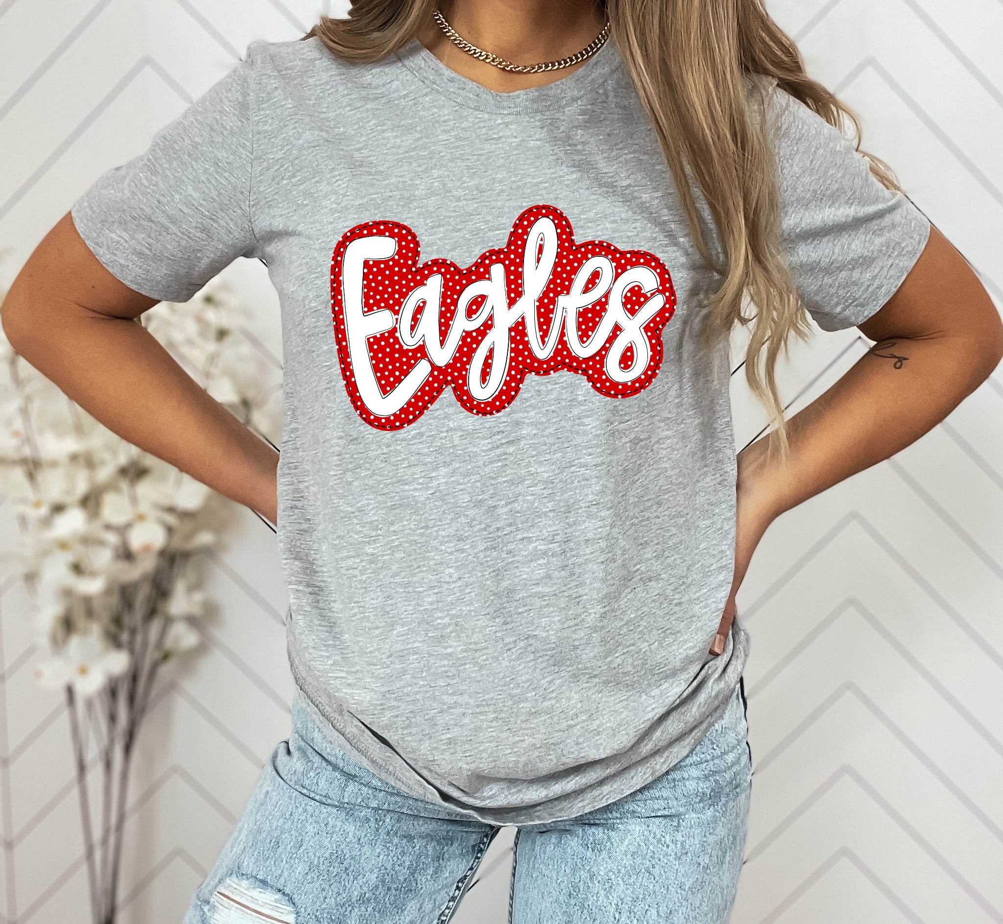 Eagles White/Red Faux Applique Graphic Tee