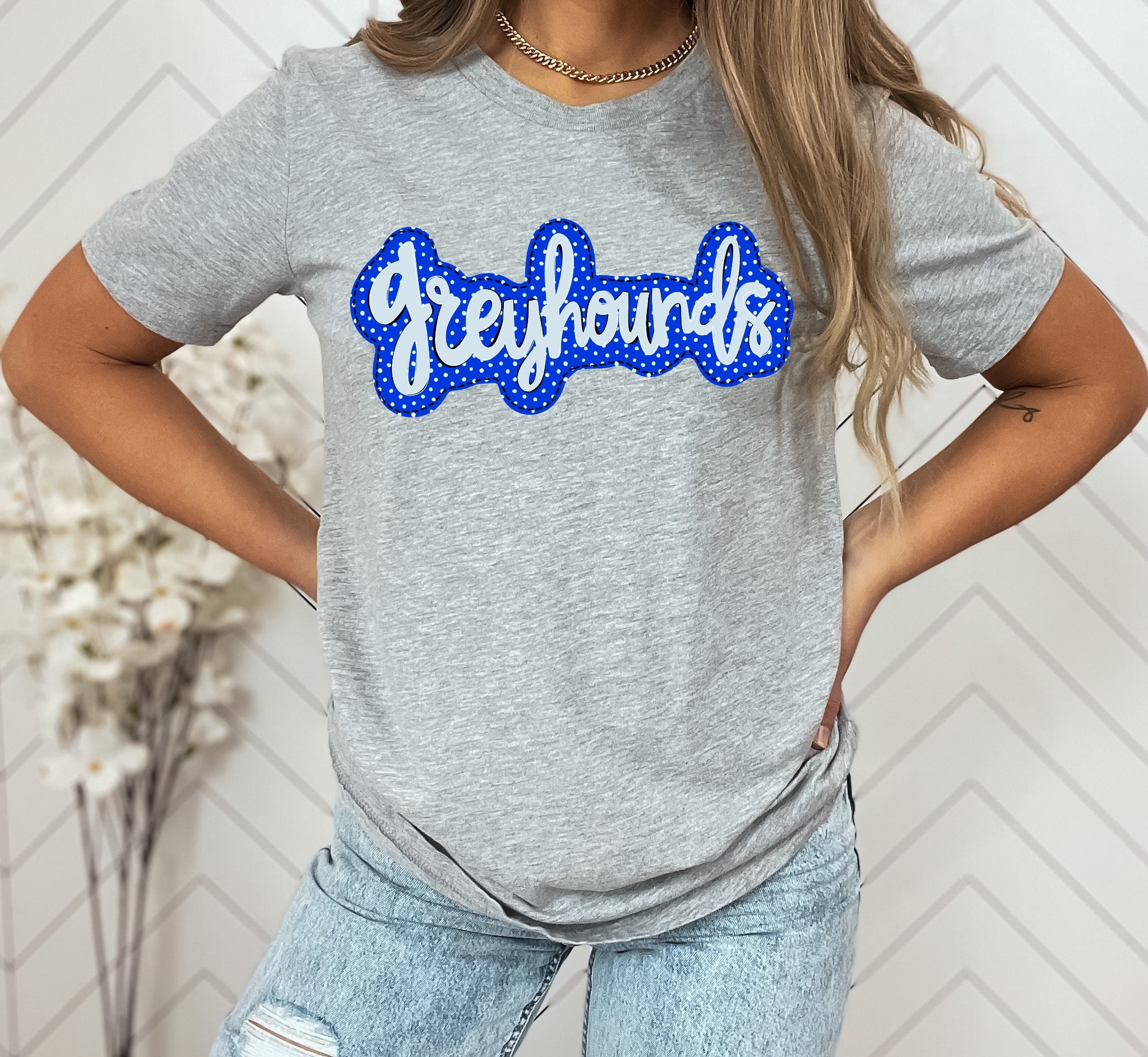Greyhounds blue/white Faux Applique Graphic Tee