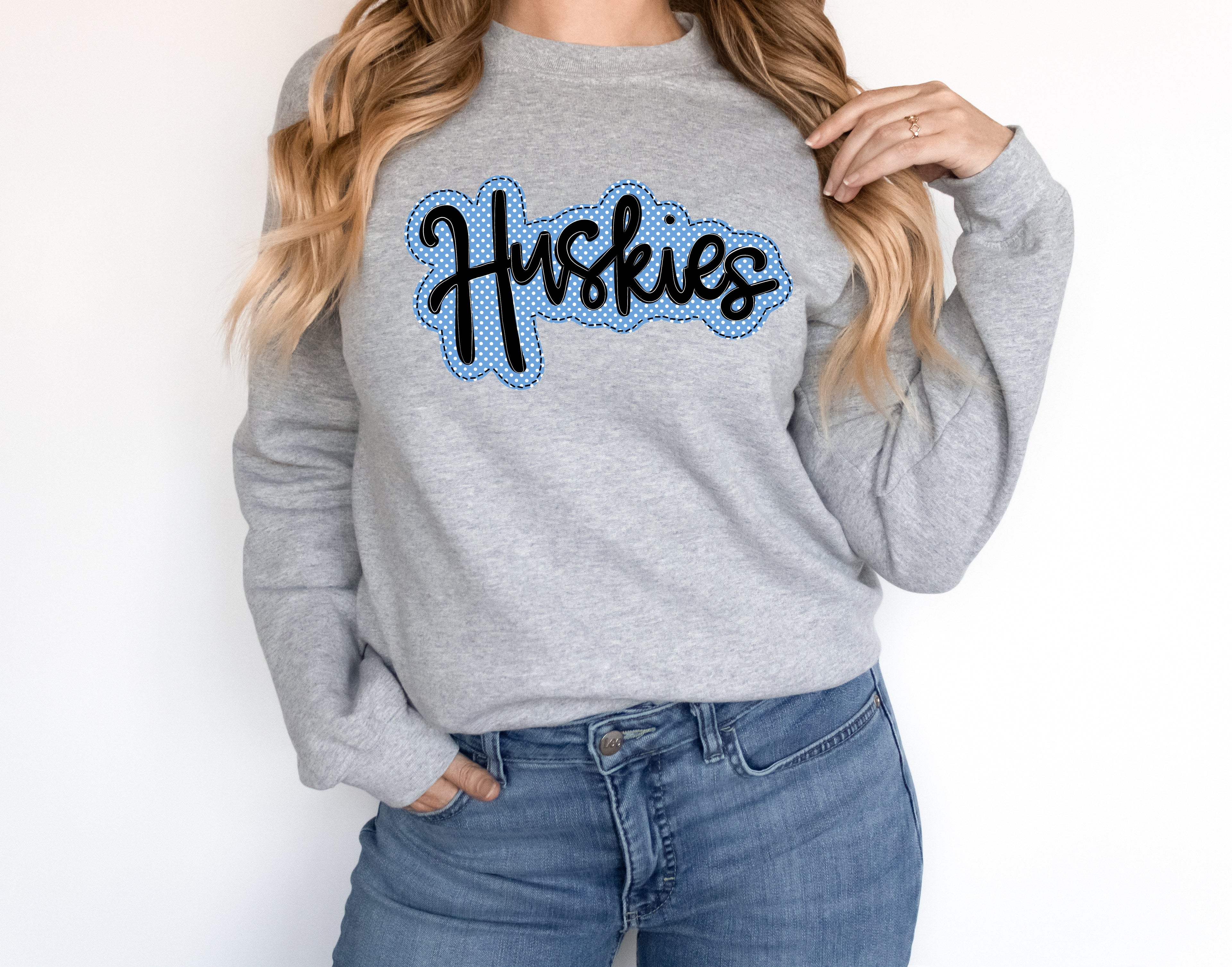 Huskies Navy/Light Blue Faux Applique Graphic Tee