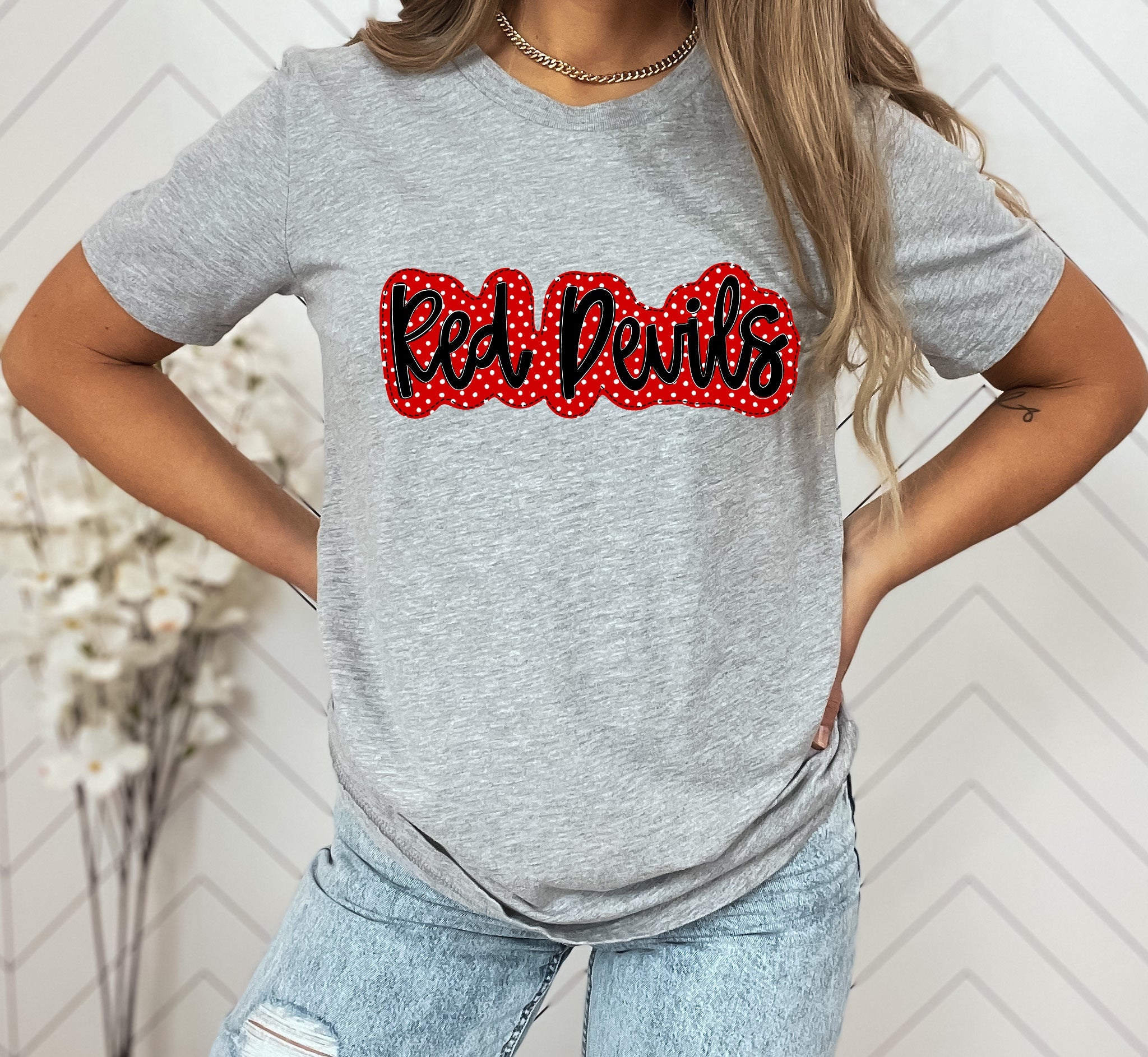 Red Devils Red/Black Faux Applique Graphic Tee