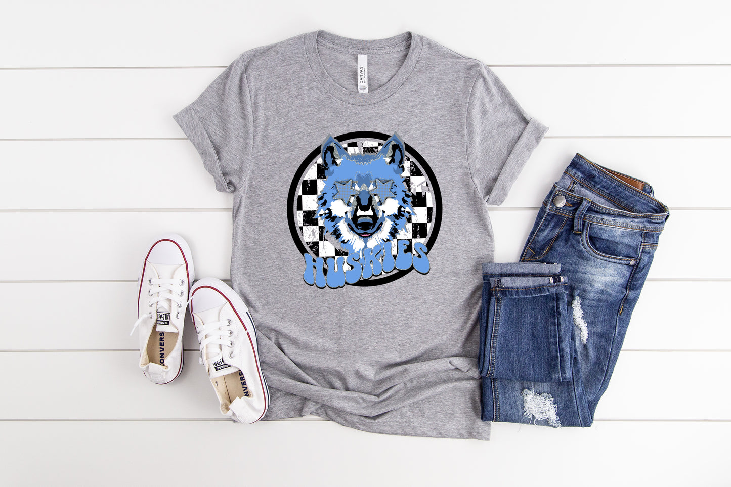 Huskies Checkered Preppy Graphic Tee