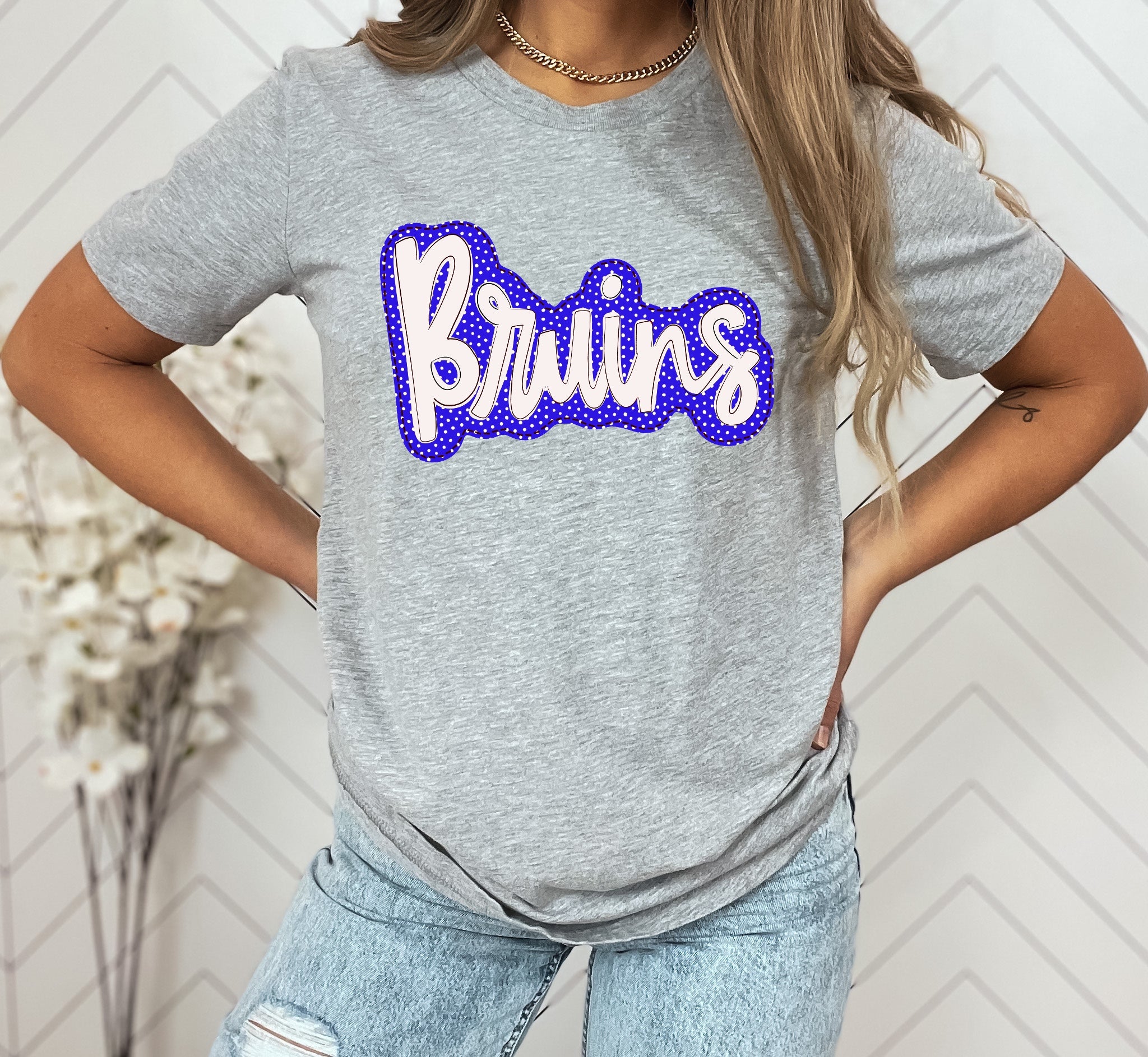 Bruins Blue/White Faux Applique Graphic Tee